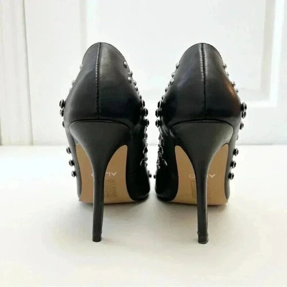 Aldo Black Leather Pumps Pointed Toe High Heel Rhinestone Studded Stilettos 7.5 - Picture 7 of 16